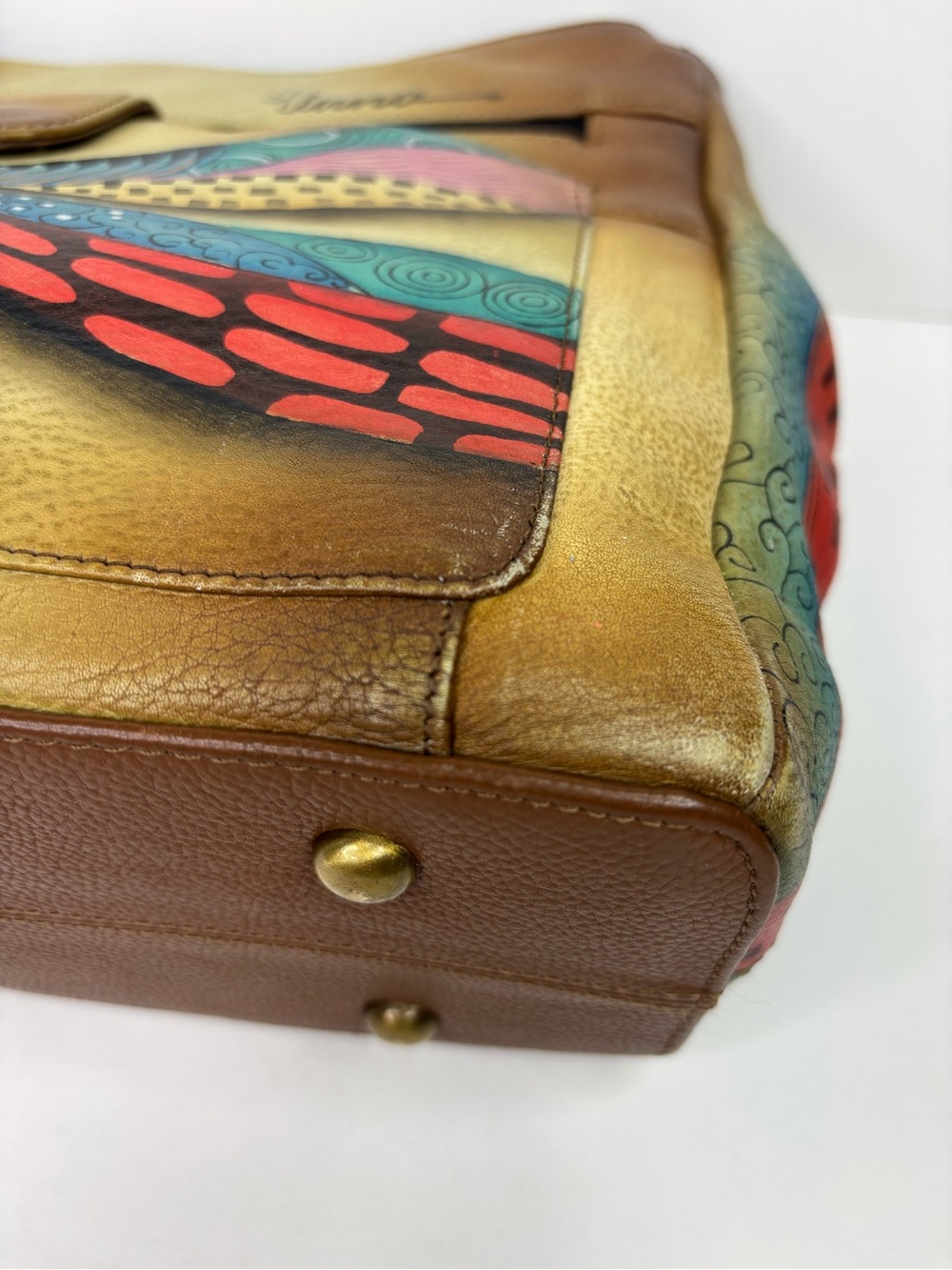 Anna Anuschka Painted Leather Dragonflies Colorful Artisan Shoulder Bag - Picture 7 of 13